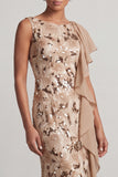 Champagne Mermaid Sequins Bateau Neck Long Mother Of the Bride Dress with Ruffles