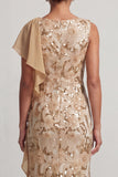 Champagne Mermaid Sequins Bateau Neck Long Mother Of the Bride Dress with Ruffles