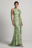 Champagne Mermaid Sequins Bateau Neck Long Mother Of the Bride Dress with Ruffles