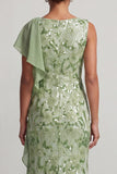 Champagne Mermaid Sequins Bateau Neck Long Mother Of the Bride Dress with Ruffles