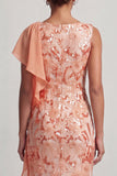 Champagne Mermaid Sequins Bateau Neck Long Mother Of the Bride Dress with Ruffles