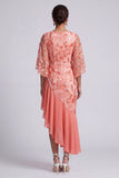 Watermelon Mermaid Asymmetrical Sequins Mother Of the Bride Dress with Ruffles