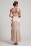 White Mermaid Corset Ruched Sequins Midi Mother Of the Bride Dress with Ruffles