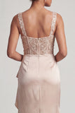 White Mermaid Corset Ruched Sequins Midi Mother Of the Bride Dress with Ruffles