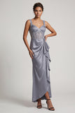 White Mermaid Corset Ruched Sequins Midi Mother Of the Bride Dress with Ruffles
