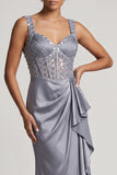 White Mermaid Corset Ruched Sequins Midi Mother Of the Bride Dress with Ruffles