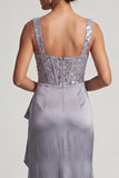 White Mermaid Corset Ruched Sequins Midi Mother Of the Bride Dress with Ruffles