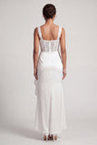 White Mermaid Corset Ruched Sequins Midi Mother Of the Bride Dress with Ruffles