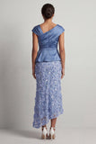 Blue Mermaid Asymmetrical Ruched Floral Midi Mother Of the Bride Dress