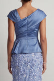 Blue Mermaid Asymmetrical Ruched Floral Midi Mother Of the Bride Dress