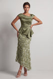 Blue Mermaid Asymmetrical Ruched Floral Midi Mother Of the Bride Dress
