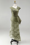 Blue Mermaid Asymmetrical Ruched Floral Midi Mother Of the Bride Dress