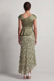 Blue Mermaid Asymmetrical Ruched Floral Midi Mother Of the Bride Dress