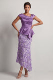 Blue Mermaid Asymmetrical Ruched Floral Midi Mother Of the Bride Dress