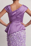 Blue Mermaid Asymmetrical Ruched Floral Midi Mother Of the Bride Dress