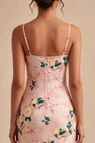 Pink Mermaid Floral Spaghetti Straps Midi Dress