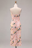 Pink Mermaid Floral Spaghetti Straps Midi Dress