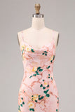 Pink Mermaid Floral Spaghetti Straps Midi Dress