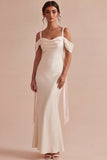 Light Champagne Cold Shoulder Ruched Mermaid Midi Dress