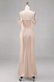 Light Champagne Cold Shoulder Ruched Mermaid Midi Dress