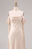 Light Champagne Cold Shoulder Ruched Mermaid Midi Dress