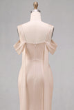 Light Champagne Cold Shoulder Ruched Mermaid Midi Dress
