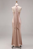 Mermaid Dusty Rose Satin Spaghetti Straps Maxi Dress with Neck Scarf
