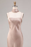 Mermaid Dusty Rose Satin Spaghetti Straps Maxi Dress with Neck Scarf