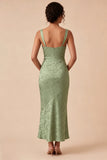 Mermaid Light Green Square Neck Ruched Printed Floral Midi Dress