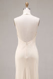 Chiffon Apricot Mermaid Halter Neck Ruched Ruffled Midi Dress with 3D Flower