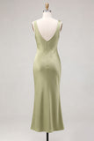 Light Green Cowl Neck Mermaid Satin Midi Dress