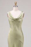 Light Green Cowl Neck Mermaid Satin Midi Dress