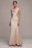 Mermaid Satin Champagne Cowl Neck Maxi Dress