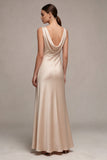 Mermaid Satin Champagne Cowl Neck Maxi Dress