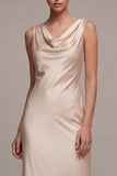 Mermaid Satin Champagne Cowl Neck Maxi Dress