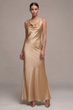 Mermaid Satin Champagne Cowl Neck Maxi Dress
