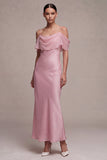 Chiffon Dark Pink Cold Shoulder Mermaid Midi Dress
