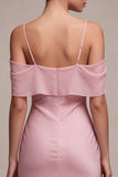 Chiffon Dark Pink Cold Shoulder Mermaid Midi Dress