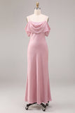 Chiffon Dark Pink Cold Shoulder Mermaid Midi Dress