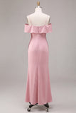 Chiffon Dark Pink Cold Shoulder Mermaid Midi Dress