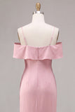 Chiffon Dark Pink Cold Shoulder Mermaid Midi Dress