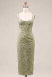 Light Green Satin Bodycon Ruched Midi Floral Dress with Slit