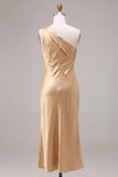Satin Gold One Shoulder Mermaid Midi Dress