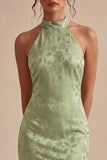 Light Green Halter Neck Printed Mermaid Floral Midi Dress