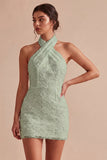 Halter Neck Floral Bodycon Little White Dress