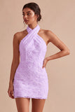 Halter Neck Floral Bodycon Little White Dress