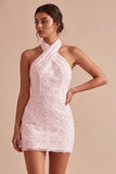 Halter Neck Floral Bodycon Little White Dress