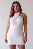 Floral Bodycon Halter Neck Plus Size Little White Dress