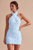 Halter Neck Floral Bodycon Little White Dress