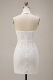 Halter Neck Floral Bodycon Little White Dress